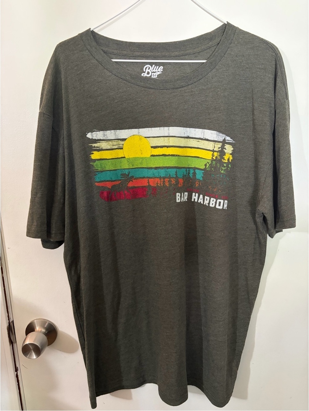 NWOT Men’s Blue 84 Large Bar Harbor Olive Graphic Tee Tote12